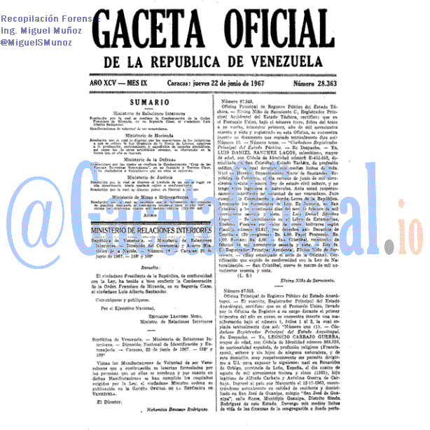 Gaceta Oficial 28363 del 22 Junio 1967