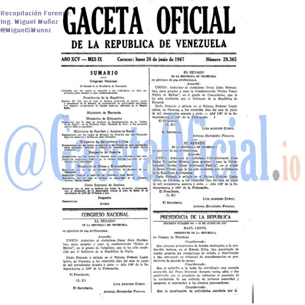 Gaceta Oficial 28365 del 26 Junio 1967