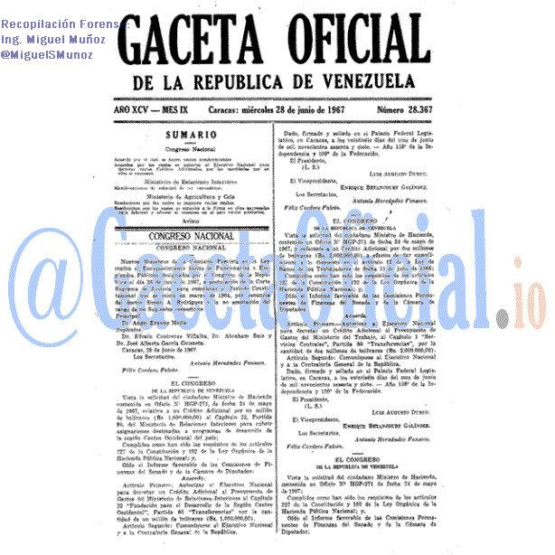 Gaceta Oficial 28367 del 28 Junio 1967