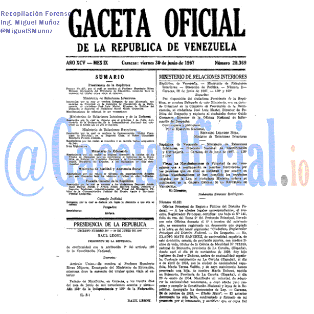 Gaceta Oficial 28369 del 30 Junio 1967