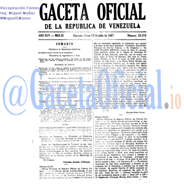 Gaceta Oficial 28376 del 10 Julio 1967