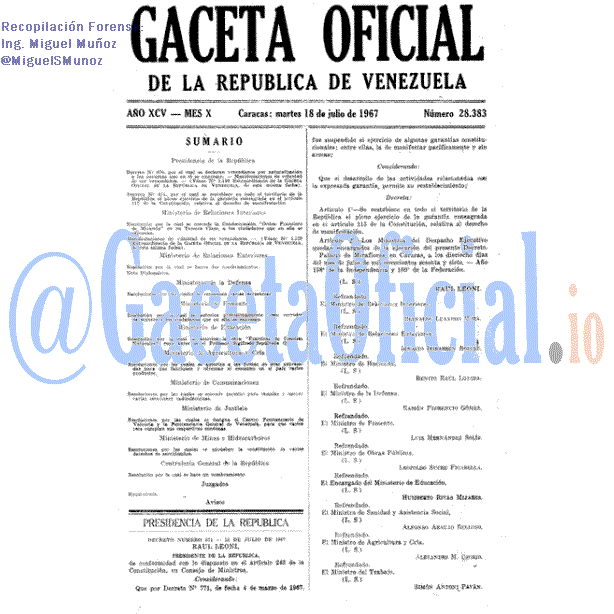 Gaceta Oficial 28383 del 18 Julio 1967