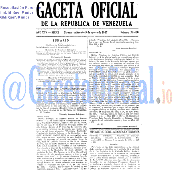 Gaceta Oficial 28400 del 9 Agosto 1967