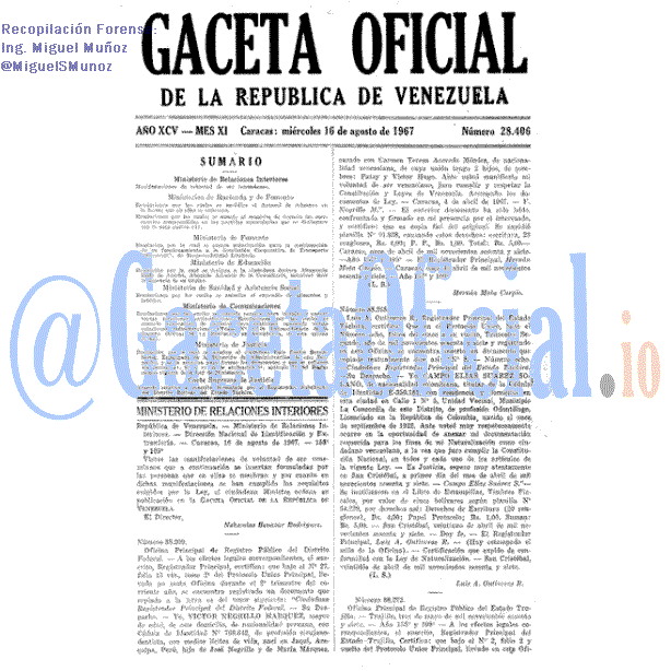 Gaceta Oficial 28406 del 16 Agosto 1967