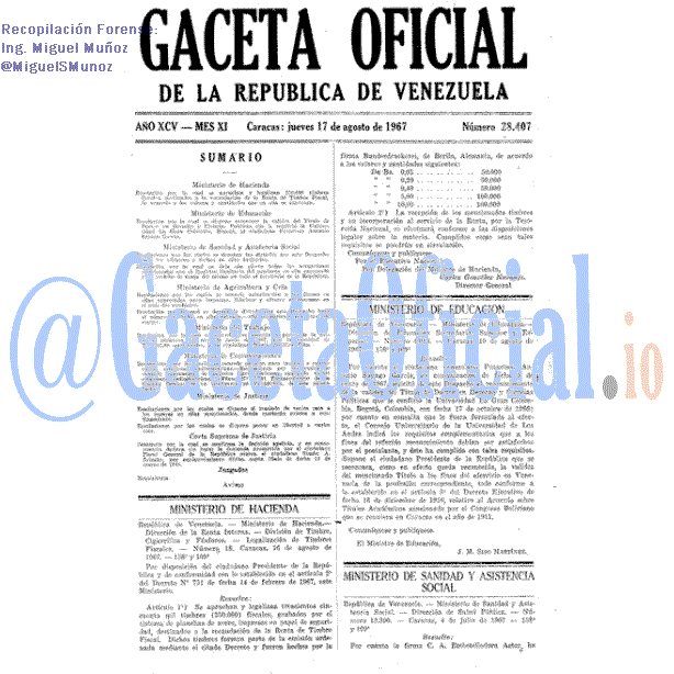 Gaceta Oficial 28407 del 17 Agosto 1967