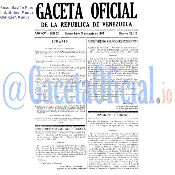 Gaceta Oficial 28416 del 28 Agosto 1967