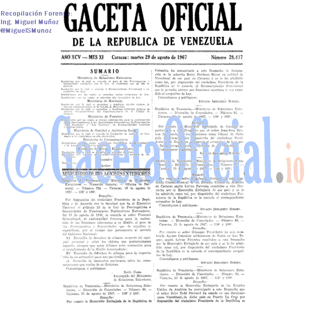 Gaceta Oficial 28417 del 29 Agosto 1967