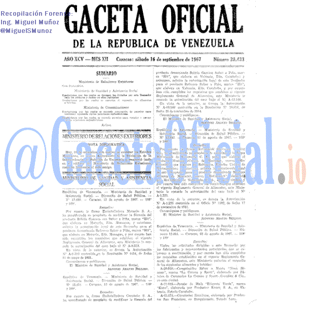 Gaceta Oficial 28433 del 16 Septiembre 1967