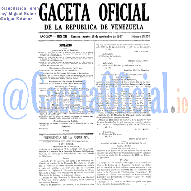 Gaceta Oficial 28435 del 19 Septiembre 1967