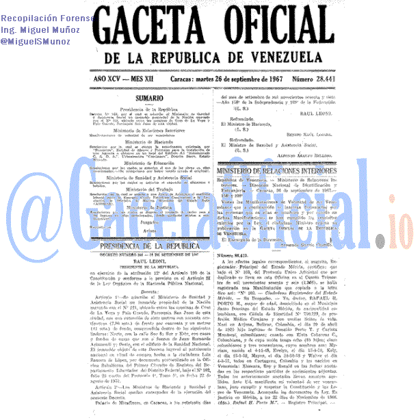 Gaceta Oficial 28441 del 26 Septiembre 1967