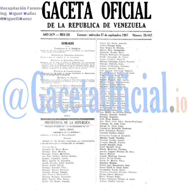 Gaceta Oficial 28442 del 27 Septiembre 1967