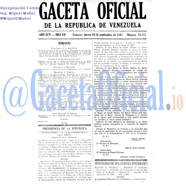 Gaceta Oficial 28443 del 28 Septiembre 1967