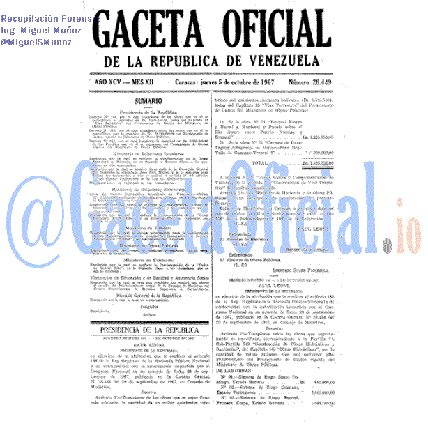 Gaceta Oficial 28449 del 5 Octubre 1967