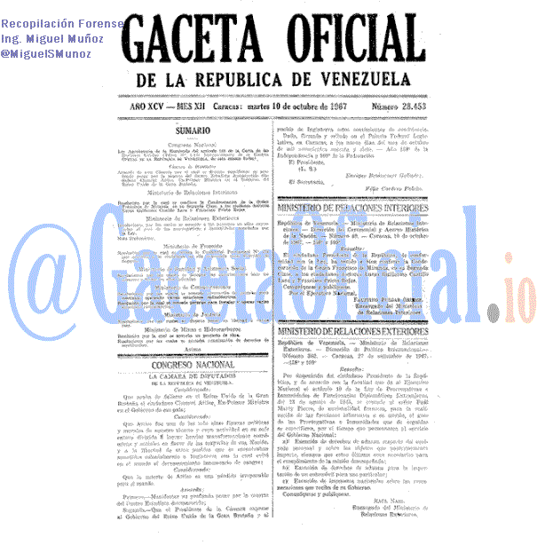 Gaceta Oficial 28453 del 10 Octubre 1967