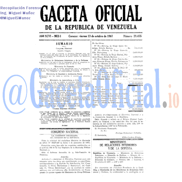 Gaceta Oficial 28455 del 13 Octubre 1967