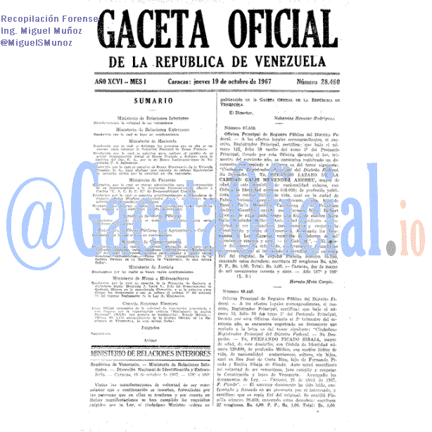 Gaceta Oficial 28460 del 19 Octubre 1967