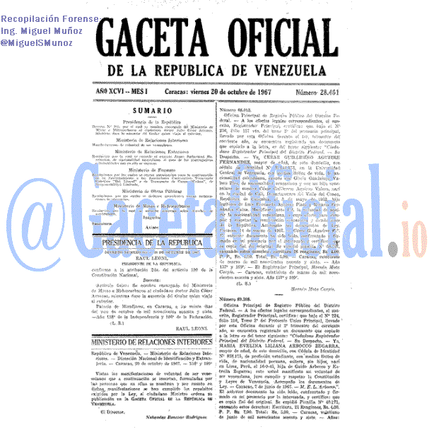 Gaceta Oficial 28461 del 20 Octubre 1967