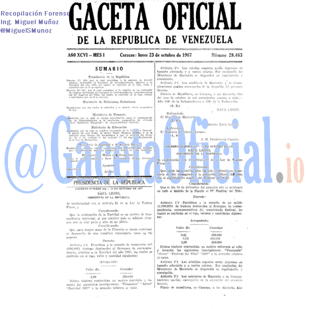 Gaceta Oficial 28463 del 23 Octubre 1967