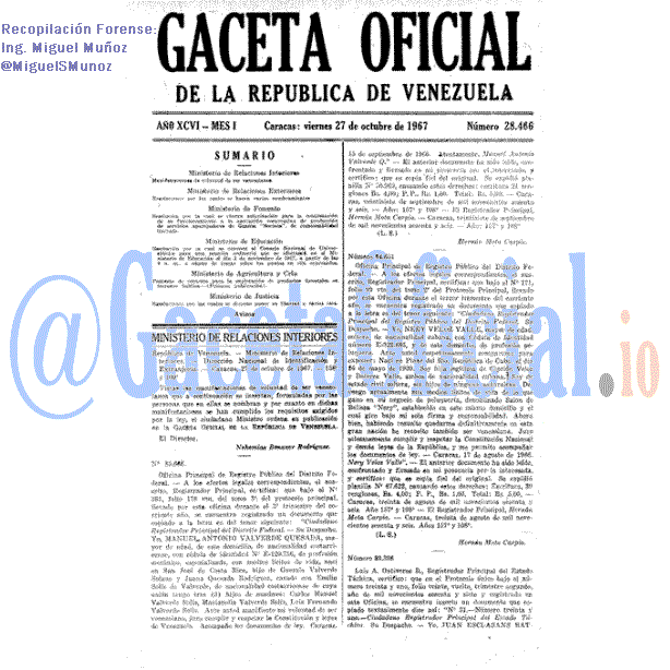 Gaceta Oficial 28466 del 27 Octubre 1967