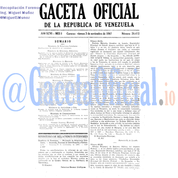 Gaceta Oficial 28472 del 3 Noviembre 1967