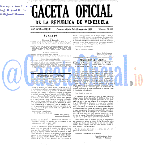 Gaceta Oficial 28497 del 2 Diciembre 1967