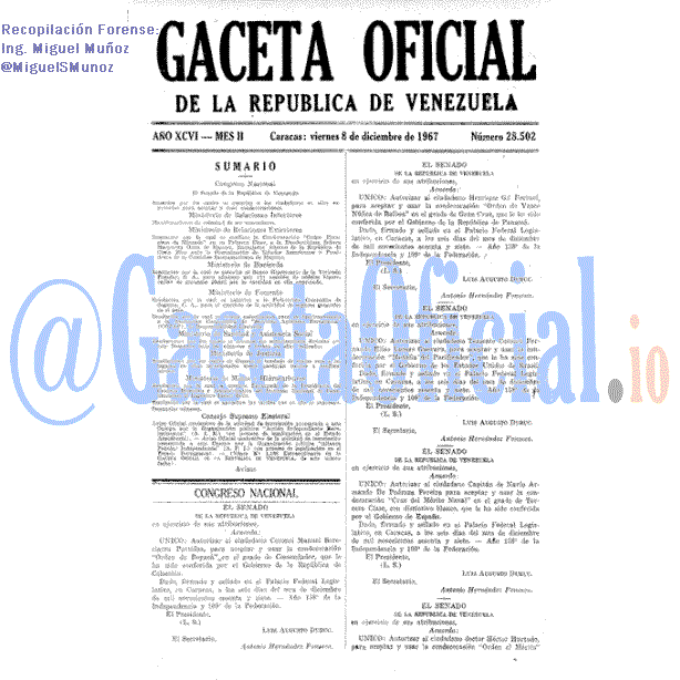 Gaceta Oficial 28502 del 8 Diciembre 1967