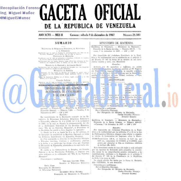 Gaceta Oficial 28503 del 9 Diciembre 1967