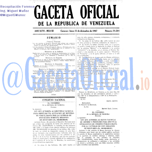 Gaceta Oficial 28504 del 11 Diciembre 1967