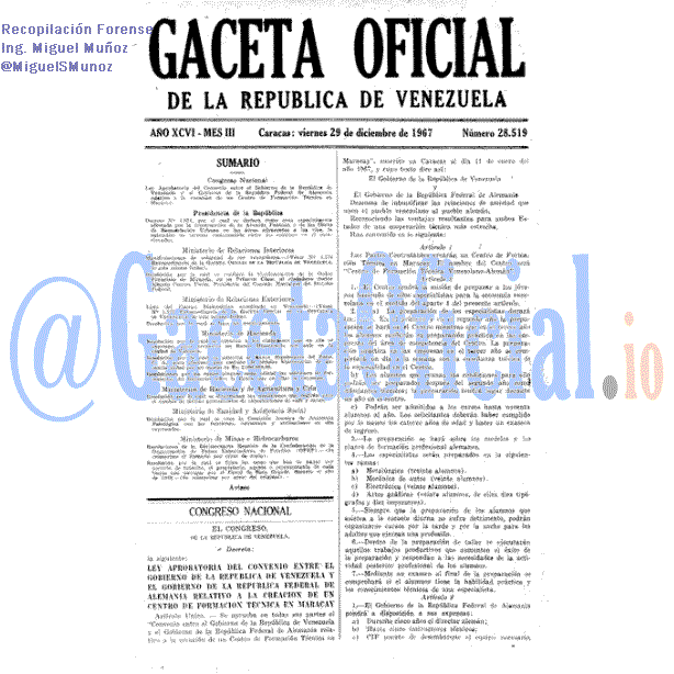 Gaceta Oficial 28519 del 29 Diciembre 1967