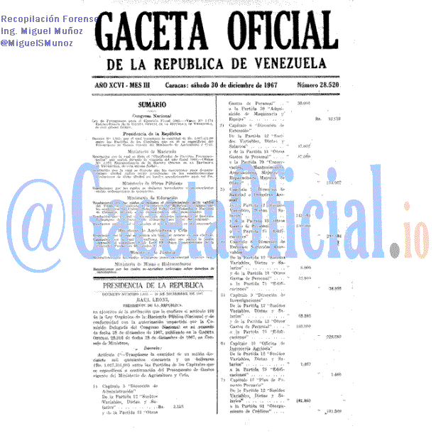 Gaceta Oficial 28520 del 30 Diciembre 1967