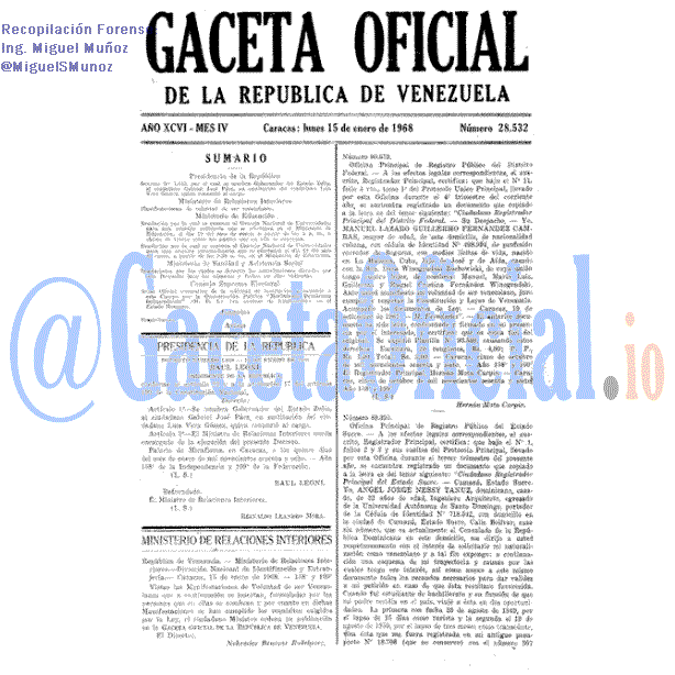Gaceta Oficial 28532 del 15 Enero 1968