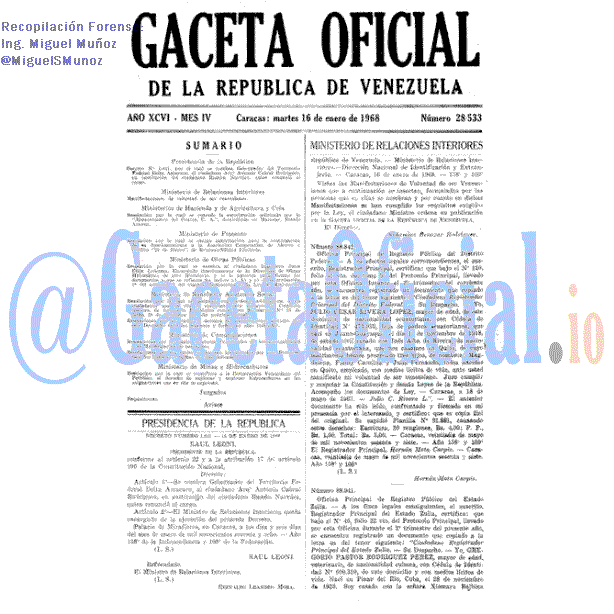 Gaceta Oficial 28533 del 16 Enero 1968