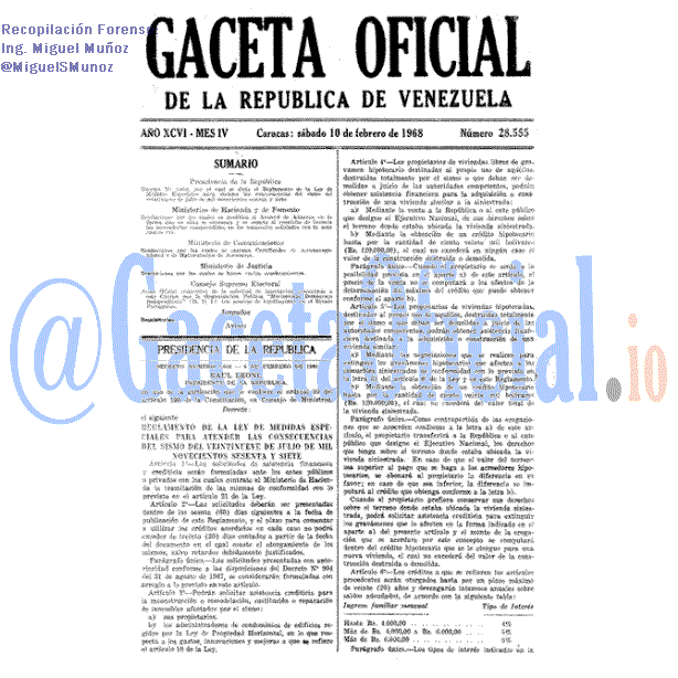 Gaceta Oficial 28555 del 10 Febrero 1968