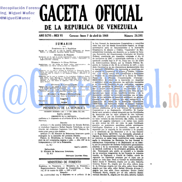 Gaceta Oficial 28595 del 1 Abril 1968