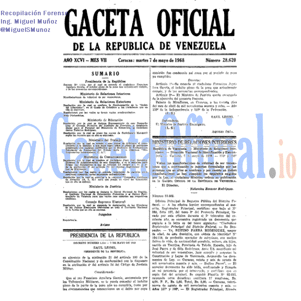 Gaceta Oficial 28620 del 7 Mayo 1968