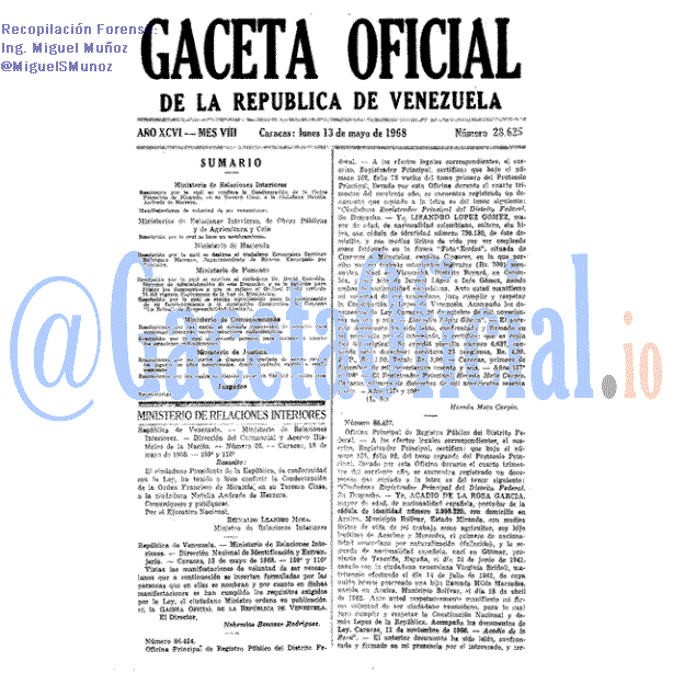 Gaceta Oficial 28625 del 13 Mayo 1968