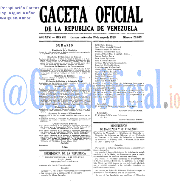 Gaceta Oficial 28639 del 29 Mayo 1968
