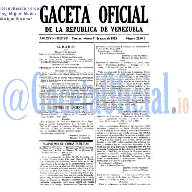 Gaceta Oficial 28641 del 31 Mayo 1968