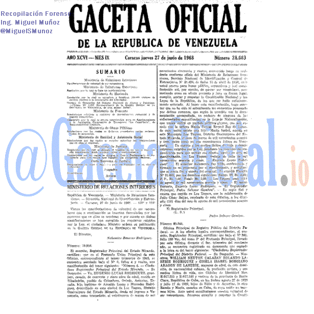 Gaceta Oficial 28663 del 27 Junio 1968