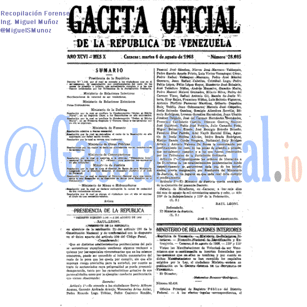 Gaceta Oficial 28695 del 6 Agosto 1968