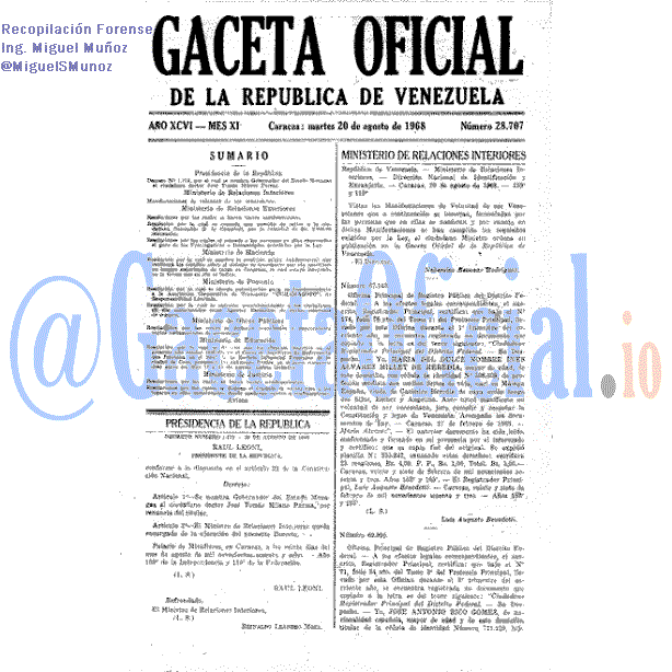 Gaceta Oficial 28707 del 20 Agosto 1968
