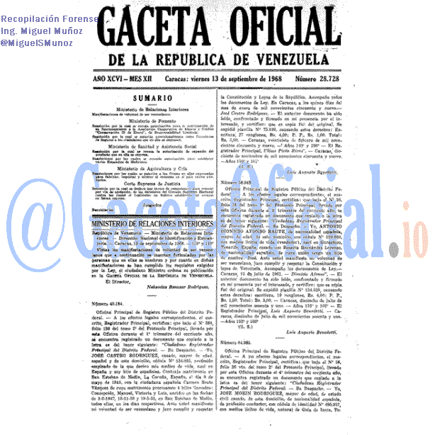 Gaceta Oficial 28728 del 13 Septiembre 1968