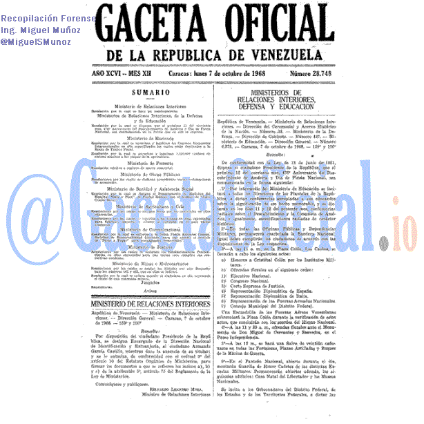 Gaceta Oficial 28748 del 7 Octubre 1968