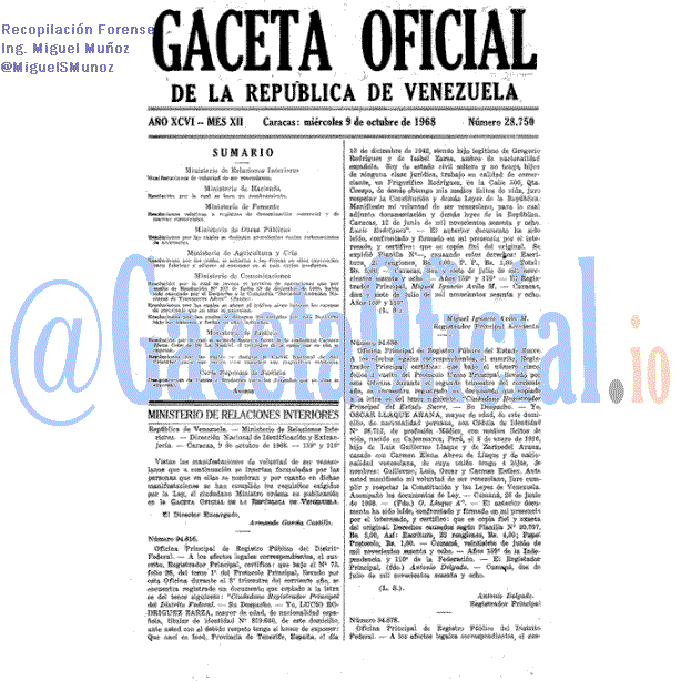 Gaceta Oficial 28750 del 9 Octubre 1968