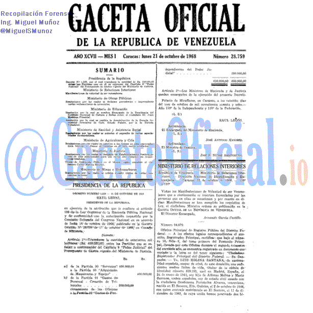 Gaceta Oficial 28759 del 21 Octubre 1968