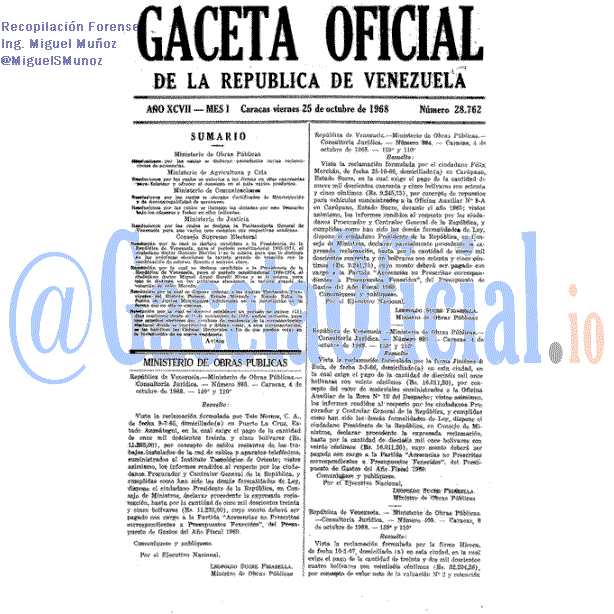 Gaceta Oficial 28762 del 25 Octubre 1968