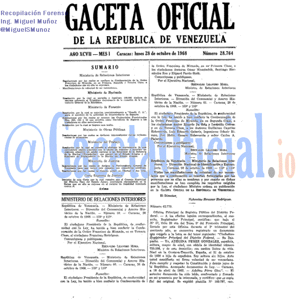 Gaceta Oficial 28764 del 28 Octubre 1968
