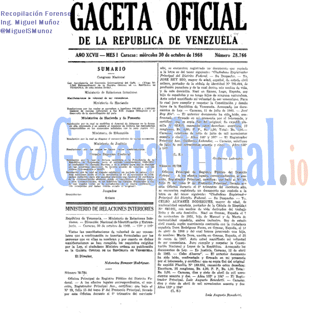 Gaceta Oficial 28766 del 30 Octubre 1968