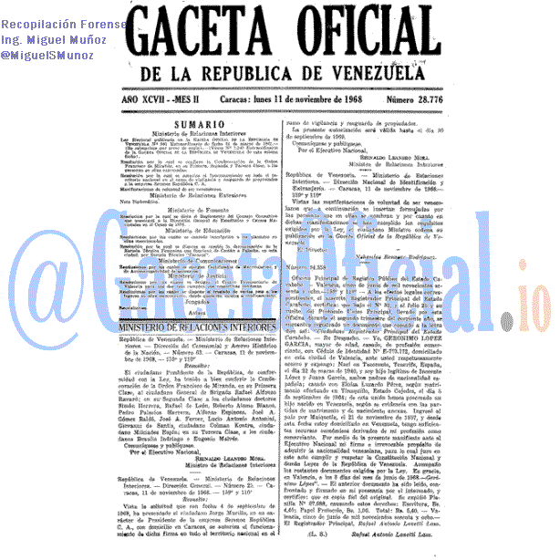 Gaceta Oficial 28776 del 11 Noviembre 1968