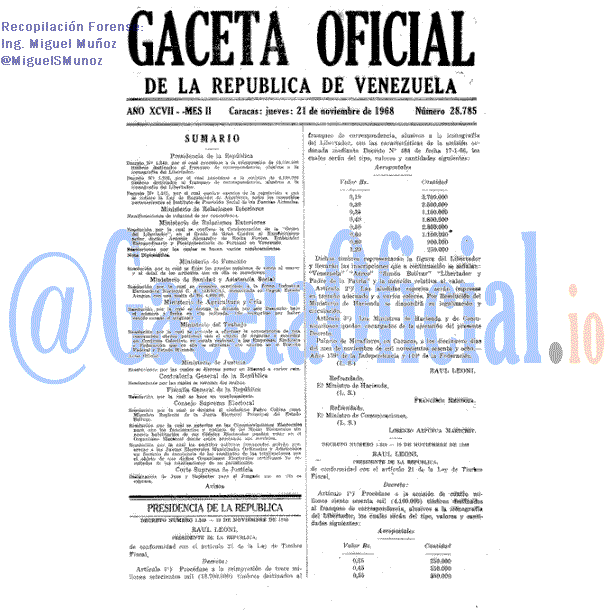 Gaceta Oficial 28785 del 21 Noviembre 1968